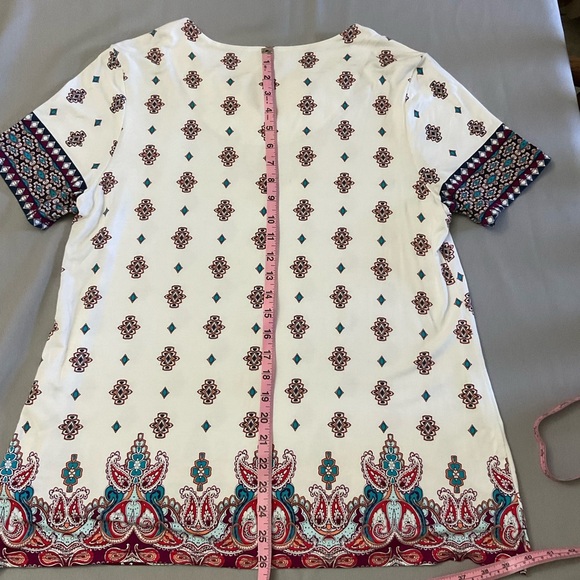 Chico's Paisley Tunic Notched Neck Short Sleeve Blouse White Sz 12 (Chico’s 2) - Picture 4 of 8